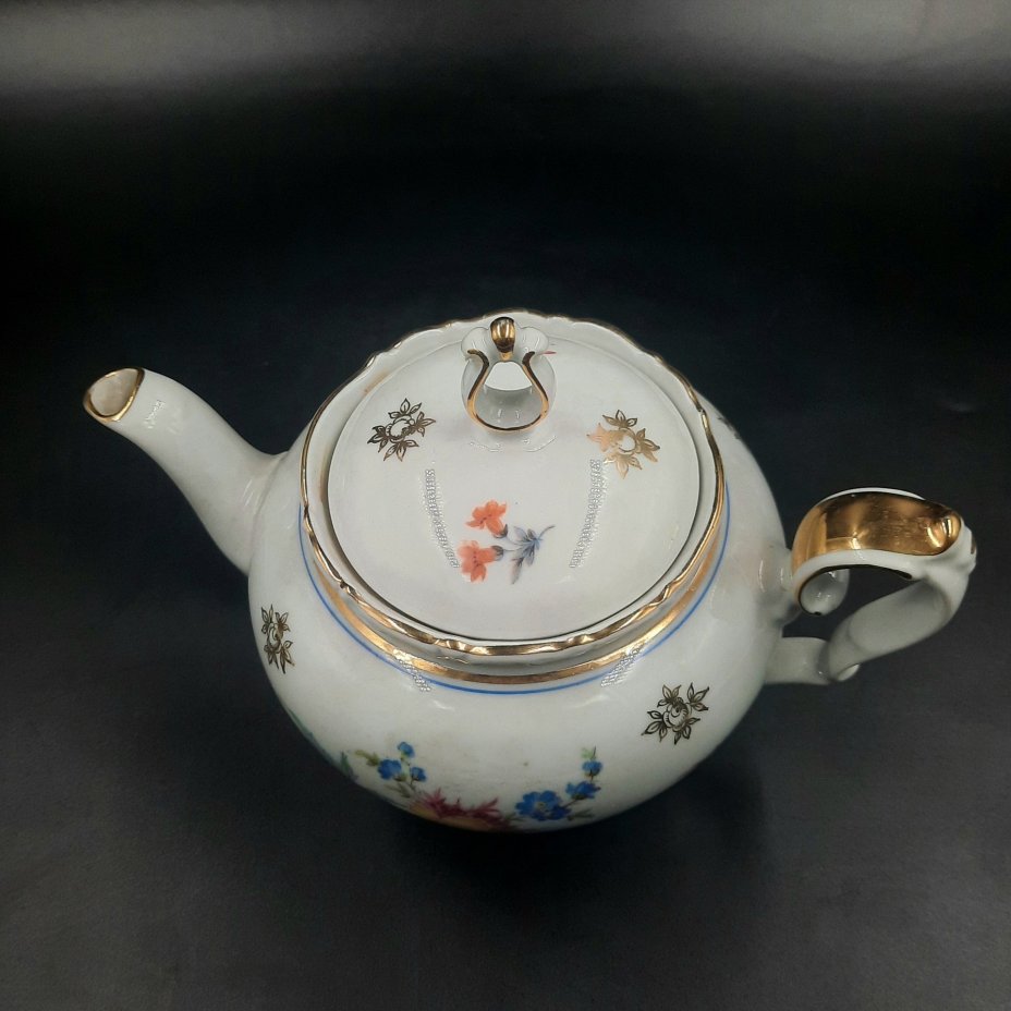 Чайник заварочный с цветочным декором, фарфор, деколь, золочение, Kahla, Германия, 1937-1957 гг.