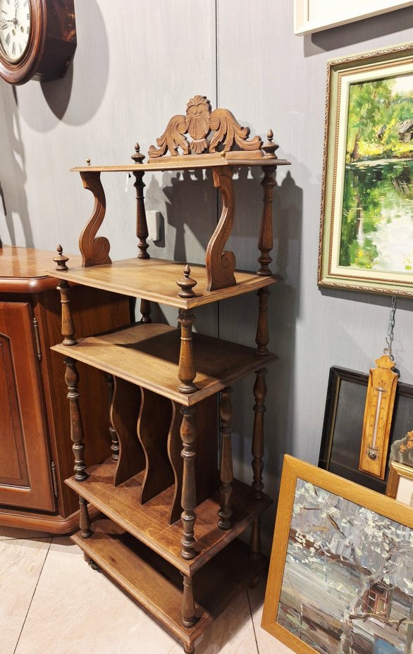 Этажерка (консоль) на 4 полки с отсеком для газет и журналов на колесиках