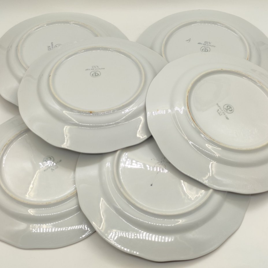 Набор из 6-ти обеденных и 3-х десертных тарелок "Мейсенская роза", фарфор, деколь, золочение, Colditz (Кольдиц), ГДР, 1970-1980 гг.