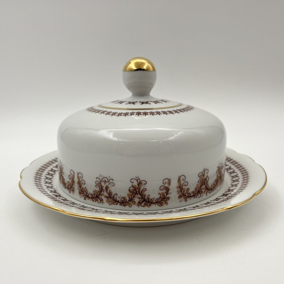 Маслёнка с растительным декором, фарфор, деколь, золочение, Kahla, Германия, 1968-1991 гг.