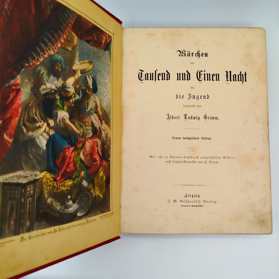 Книга "Märchen der Tausend und Einen Nacht für die Jugend bearbeitet von Albert Ludwig Grimm" (Сказки "Тысячи и одной ночи" для молодежи под редакцией Альберта Людвига Гримма), с иллюстрациями