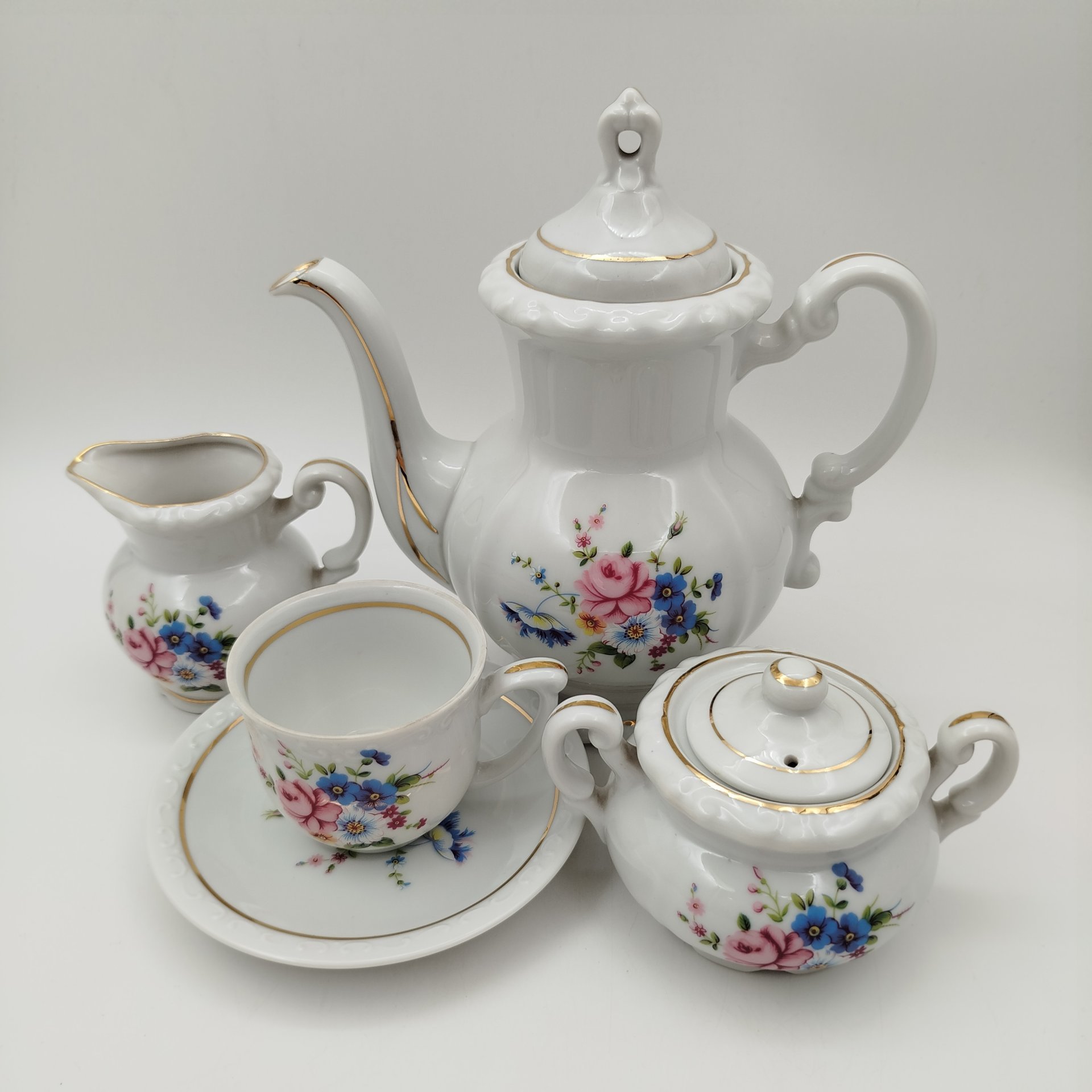 Сервиз кофейный с цветочным декором на одну персону (5 предметов)