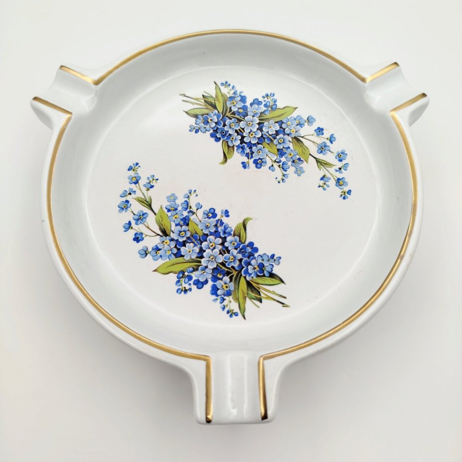 Пепельница круглой формы, с цветочным декором Porcelaine de Bruxelles, фаянс, деколь, золочение, Бельгия, 1960-1990 гг.