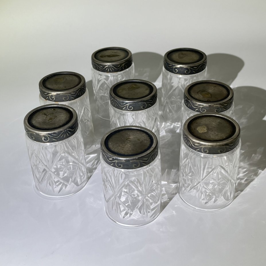 Набор из 8 стопок с металлическим дном, хрусталь, металл, СССР, 1970-1990 гг.
