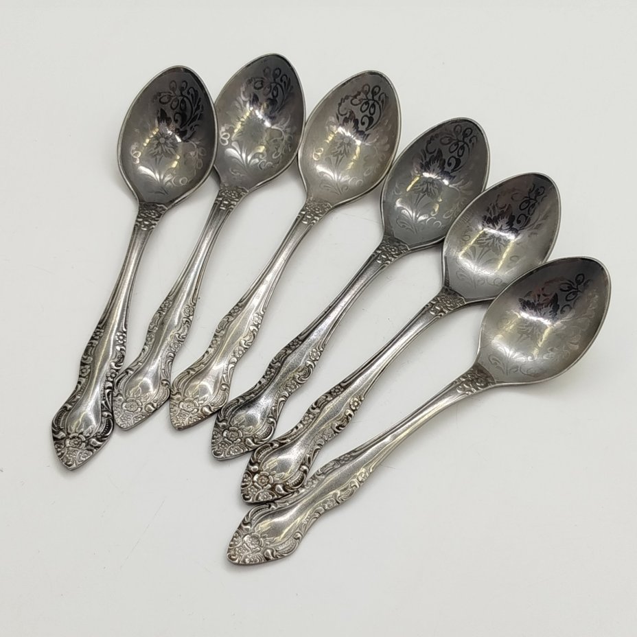 Набор из 6 чайных ложек, украшенных растительным декором, нержавеющая сталь, Павловский завод художественных металлоизделий им. С.М. Кирова