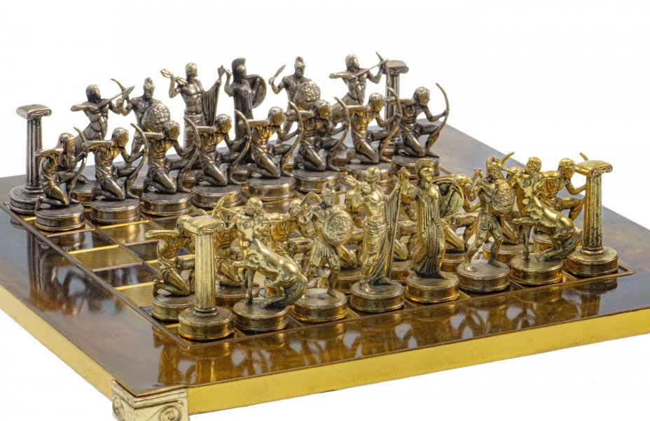 Набор для игры в шахматы в греческом стиле, латунь, Германия, 1960-70 гг.
