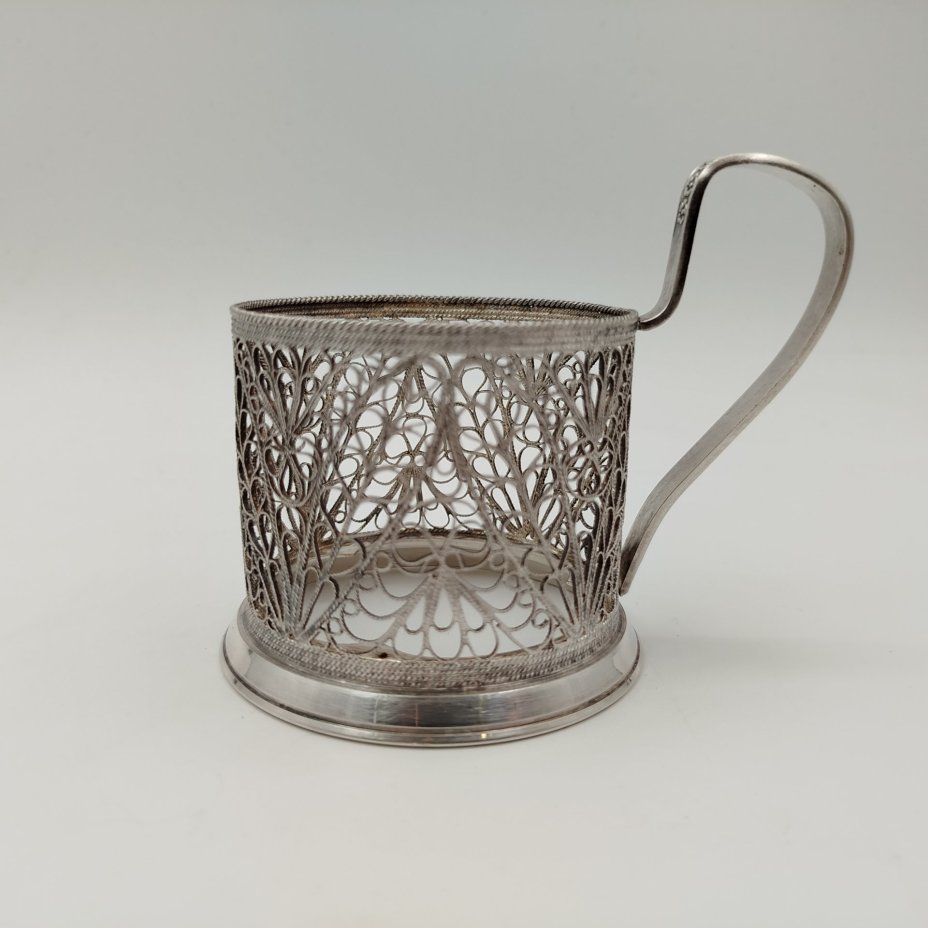 Подстаканник ажурный с растительным декором, мельхиор (медь-никель), скань, Мстерский завод художественных изделий «Ювелир», СССР, 1971 г., Мстерский завод художественных изделий «Ювелир»
