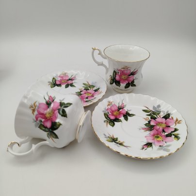 Набор кофейных пар на 2 персоны (дуэт) с ярким цветочным декором " Prairie Rose", Royal Albert