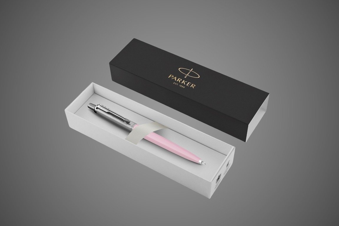 Шариковая ручка Parker Jotter, цвет BABY PINK, цвет чернил синий, толщина линии M , в подарочной коробке, Металлы: нержавеющая сталь, пластик