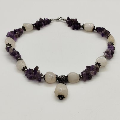 Бусы с бусинами разной формы, натуральный камень, аметист, металл, Российская Федерация, 1990-2015 гг.