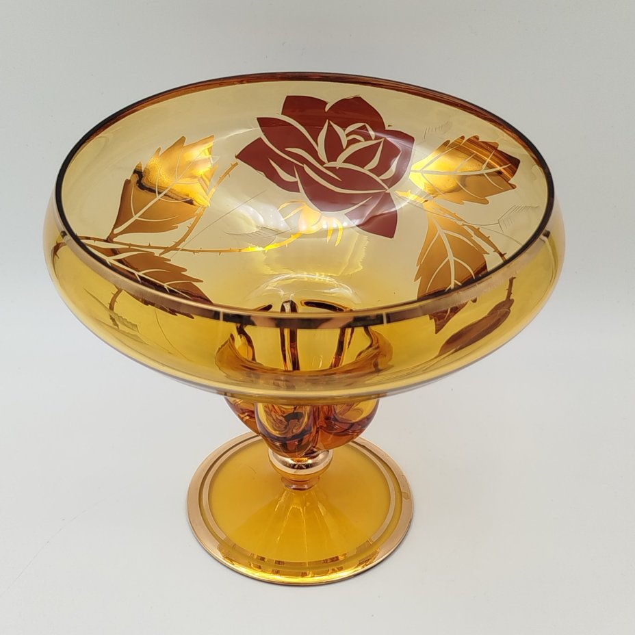 Ваза на ножке (конфетница) с декором в виде цветочной композиции, Bohemia Crystal (Bohemia Glass)