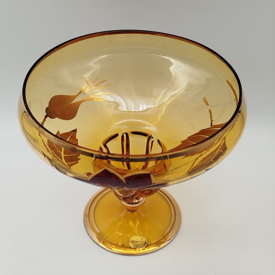 Ваза на ножке (конфетница) с декором в виде цветочной композиции, Bohemia Crystal (Bohemia Glass)