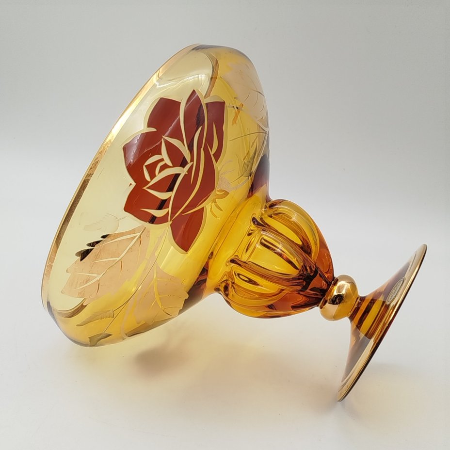 Ваза на ножке (конфетница) с декором в виде цветочной композиции, Bohemia Crystal (Bohemia Glass)