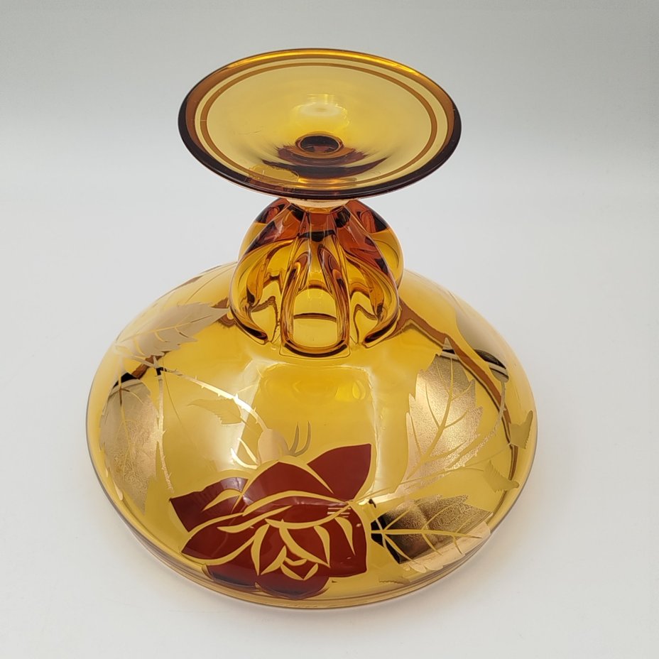 Ваза на ножке (конфетница) с декором в виде цветочной композиции, Bohemia Crystal (Bohemia Glass)