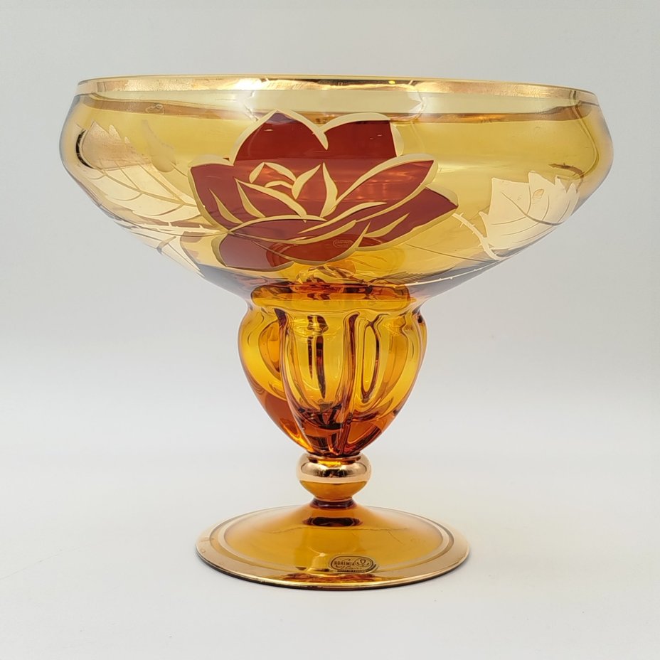 Ваза на ножке (конфетница) с декором в виде цветочной композиции, Bohemia Crystal (Bohemia Glass)