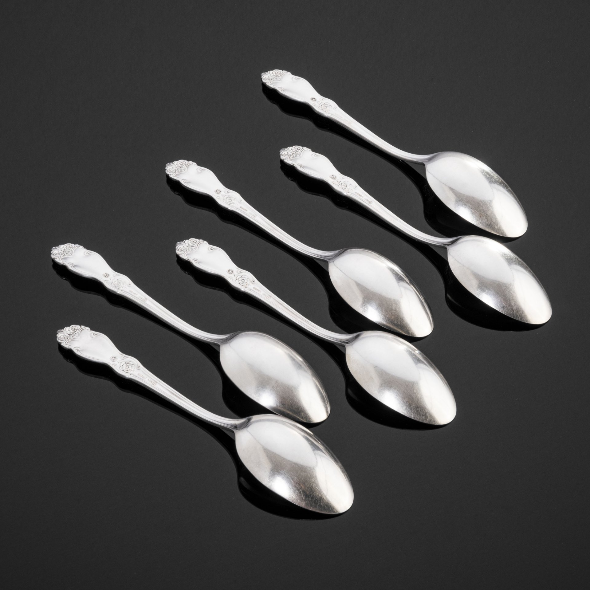 Набор из 6 столовых ложек "Серебряная роза", мельхиор, Кольчугинский металлургический завод, СССР, 1970-1990 гг., Кольчугинский завод цветных металлов