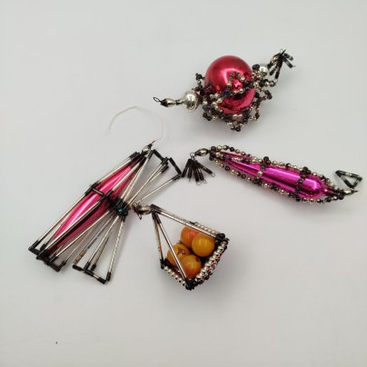 Набор винтажных ёлочных игрушек (4 шт), стеклярус, металл, СССР, 1950-1960 гг.