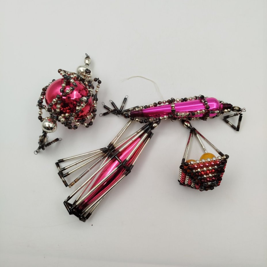 Набор винтажных ёлочных игрушек (4 шт), стеклярус, металл