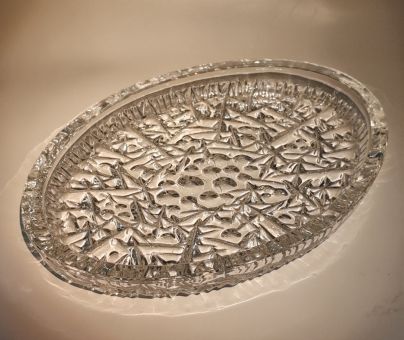 Блюдо сервировочное овальной формы "Космос", автор Л.Д.Смирнова, хрусталь, пресс, Ленинградский завод художественного стекла (ЛЗХС), СССР, 1960-1980 гг.