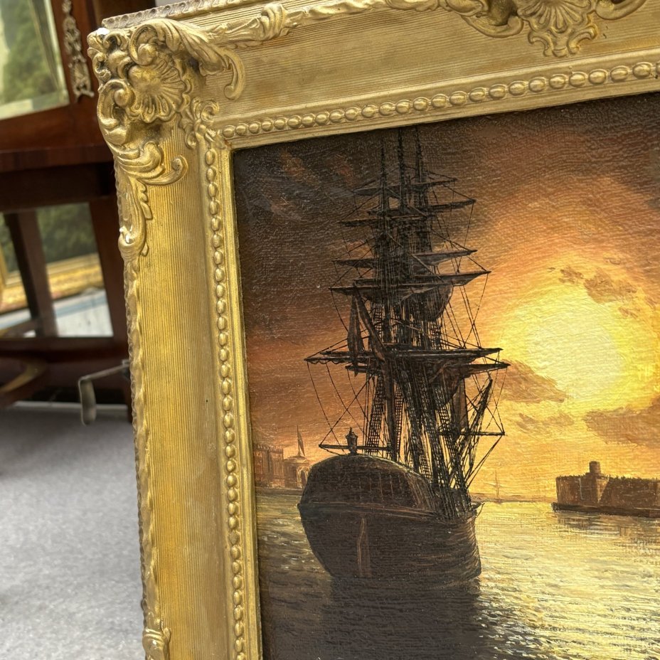 Картина "Петербург. 1825 г." в раме, художник Жебровский И., холст, масло, гипс, золочение, Россия, 1980-2000 гг.