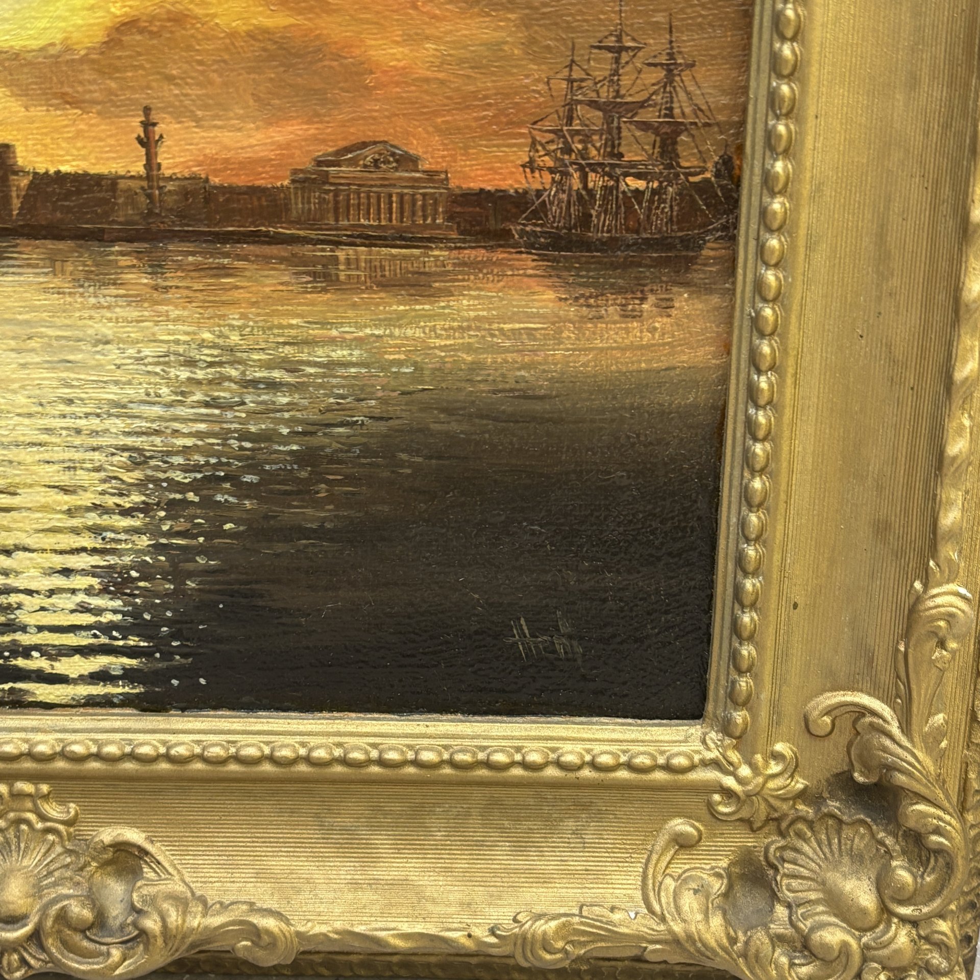 Картина "Петербург. 1825 г." в раме, художник Жебровский И., холст, масло, гипс, золочение, Россия, 1980-2000 гг.