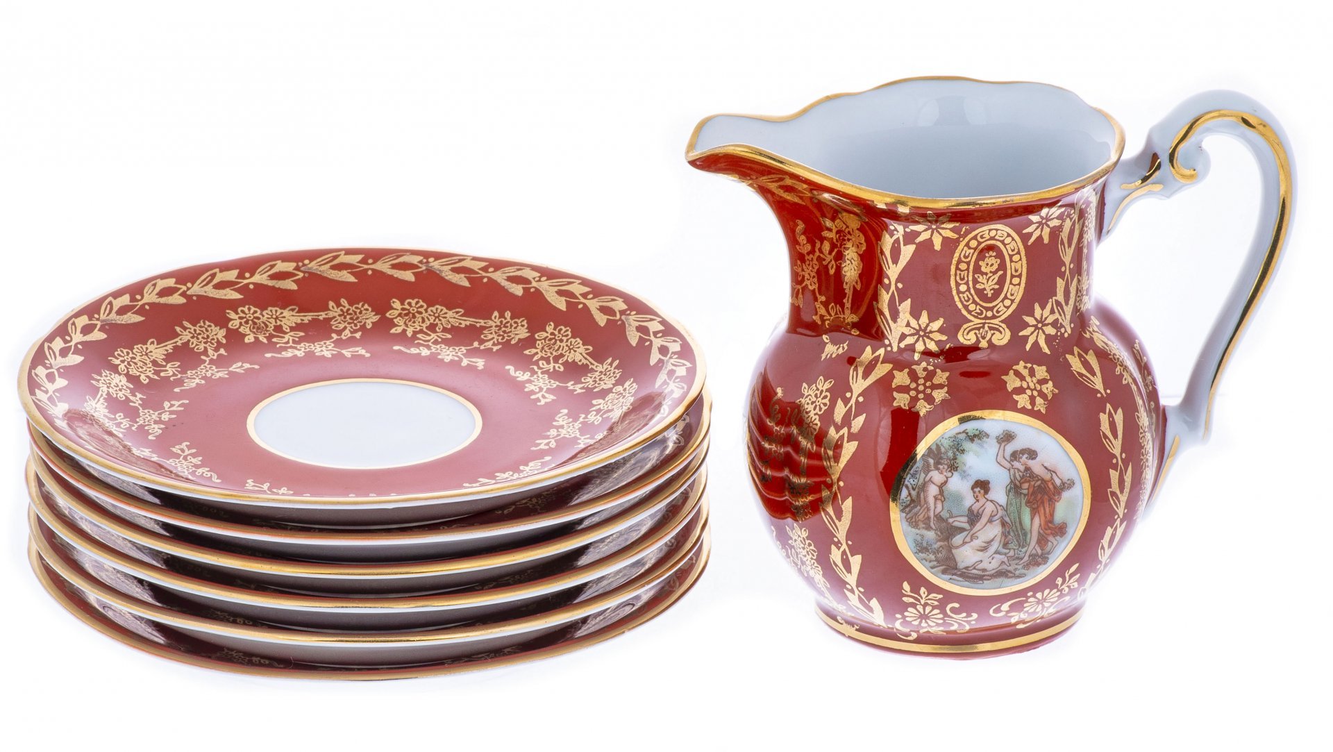 Сервиз кофейный "Мадонна" из 15 предметов, фарфор, деколь, золочение, мануфактура "Oscar Schlegelmilch", Германия, 1960-1972 гг., Oscar Schlegelmilch