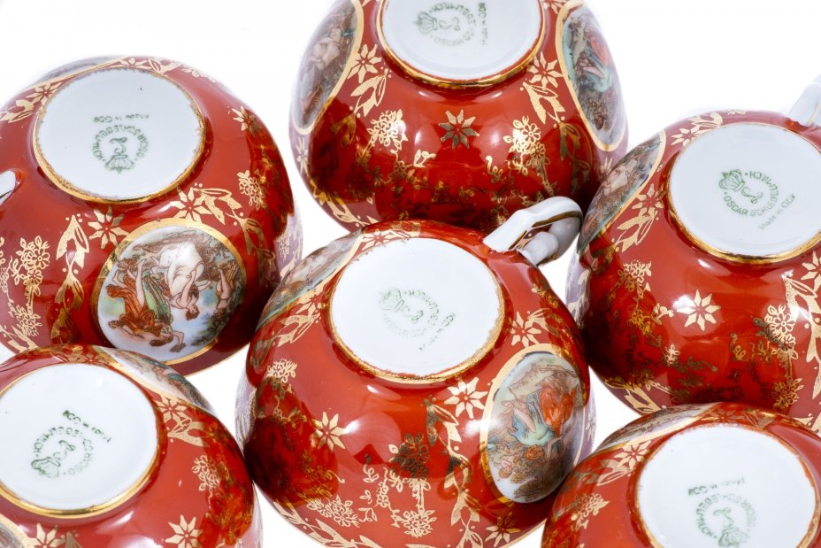 Сервиз кофейный "Мадонна" из 15 предметов, фарфор, деколь, золочение, мануфактура "Oscar Schlegelmilch", Германия, 1960-1972 гг., Oscar Schlegelmilch