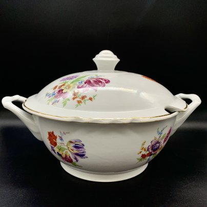 Супница с цветным декором, Дулевский фарфоровый завод (Дулёво)