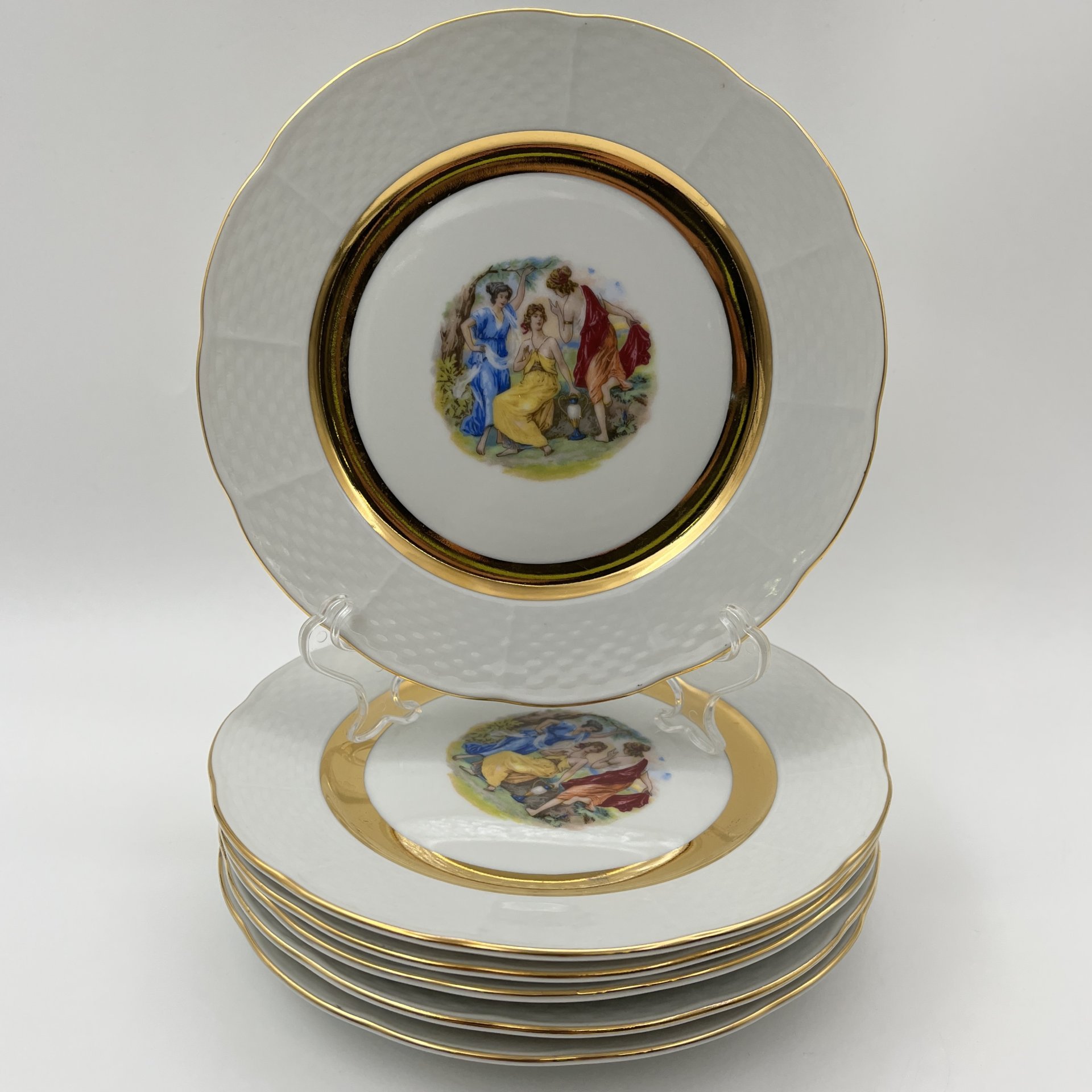 Набор десертных (пирожковых) тарелок "Мадонна" на 6 персон, фарфор, деколь, золочение, Thun (Тун), Чехословакия, 1970-1990 гг.