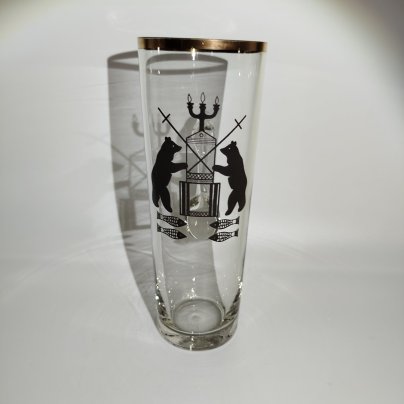 Кружка пивная с гербом Великого Новгорода, стекло, деколь, золочение, СССР, 1970-1990 гг.