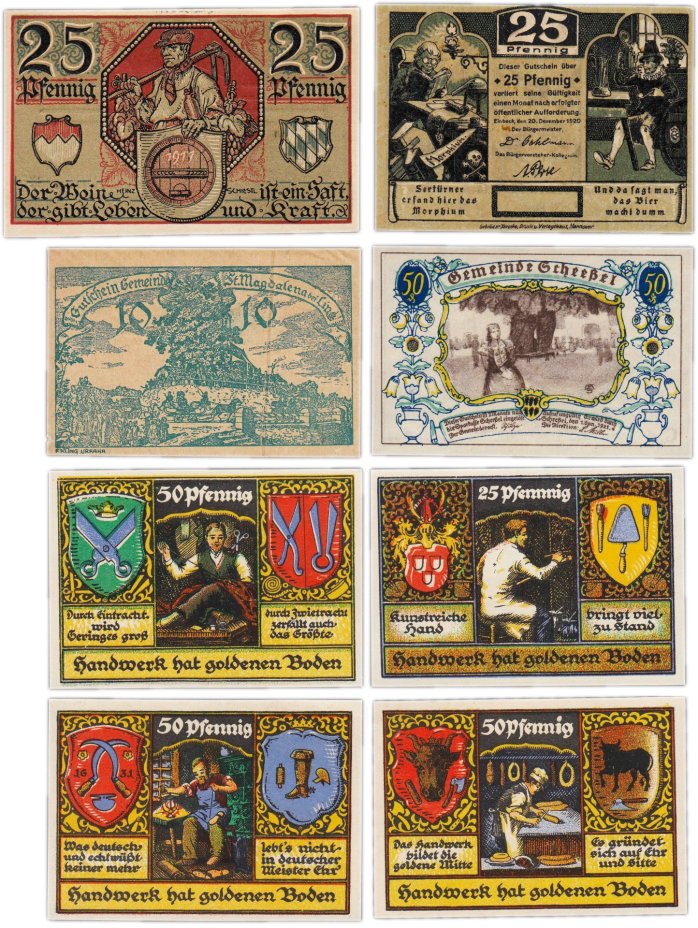 Германия (разные земли) набор из 8 нотгельдов 1920-1923