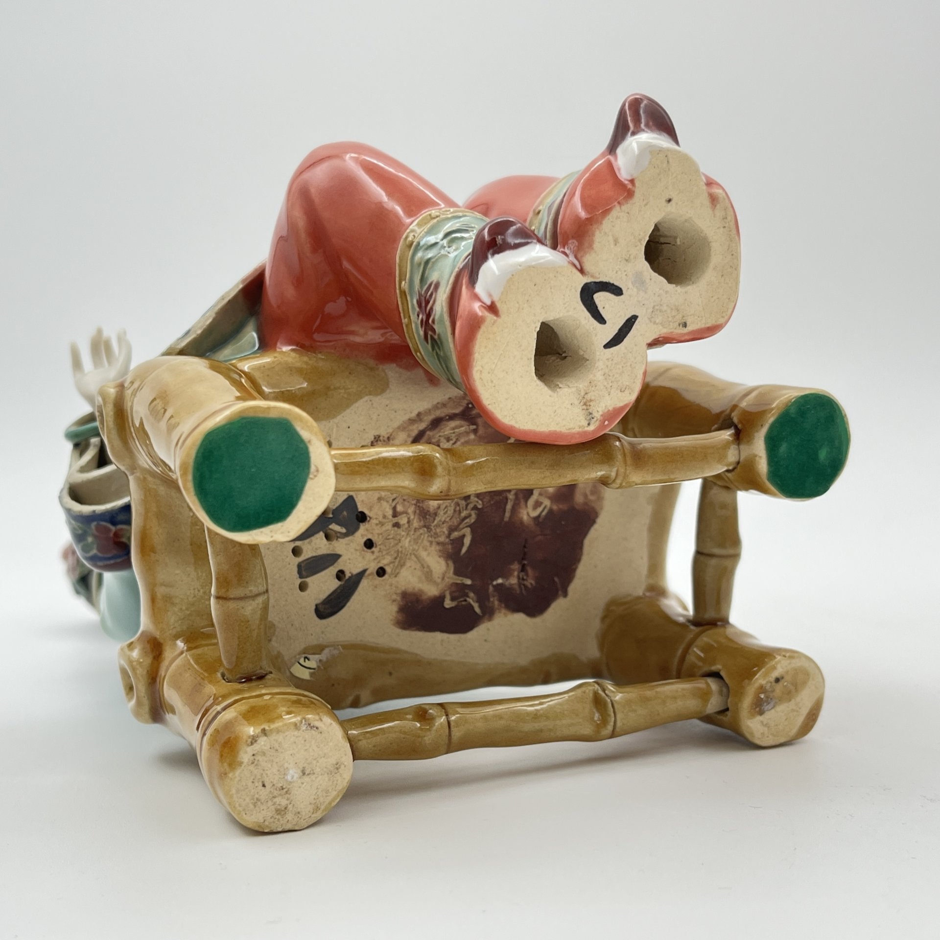 Статуэтка "Китайская девушка с птицей", Shiwan Wucai, керамика, глазурь, роспись, Китай, 1980-2000 гг.