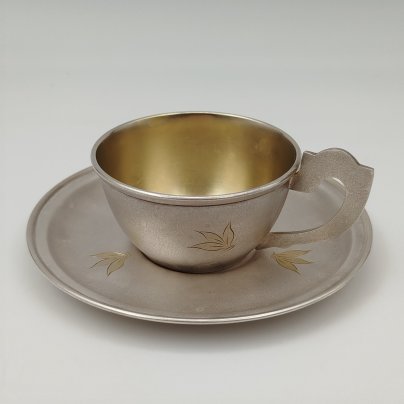 Пара кофейная с цветочным декором, мельхиор (медь-никель), золочение, Мстерская художественная фабрика  «Ювелир», СССР, 1967 г.