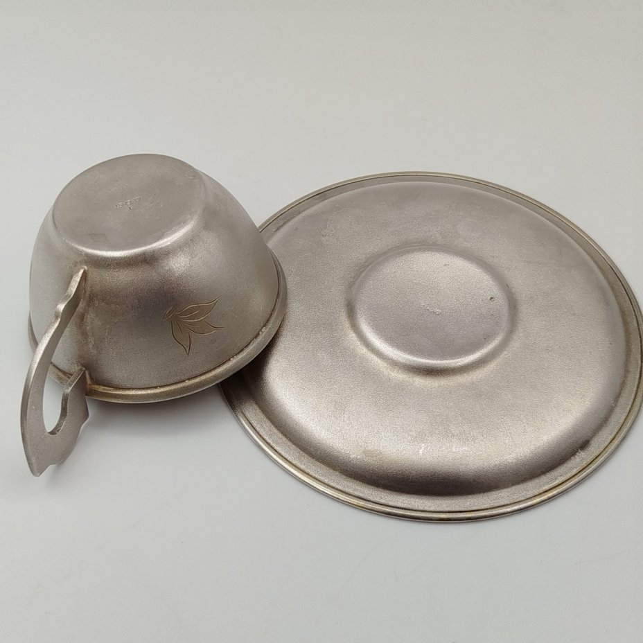 Пара кофейная с цветочным декором, мельхиор (медь-никель), золочение, Мстерская художественная фабрика  «Ювелир», СССР, 1967 г.