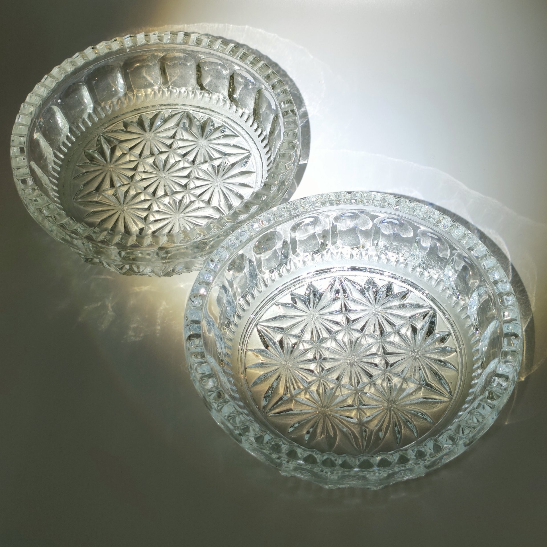 Набор из 2-х конфетниц с рельефным декором, стекло, пресс, СССР, 1970-1990 гг.