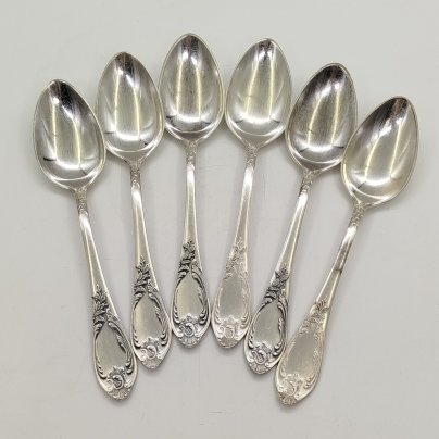 Набор из 6-ти столовых ложек с растительным декором, мНЦ (медь-никель-цинк), Вольнянский завод столовых приборов им. Шевченко (ЗiШ, ЗиШ), СССР, 1970-1990 гг.