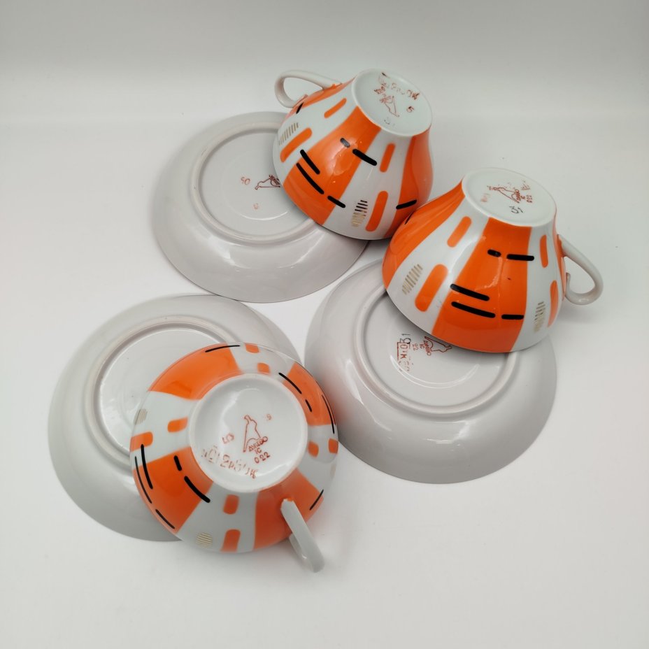 Набор из 3-х чайных пар "Березки" (советский минимализм), фарфор, крытье, деколь, золочение, Дулевский фарфоровый завод (Дулёво), СССР, 1968-1991 гг.