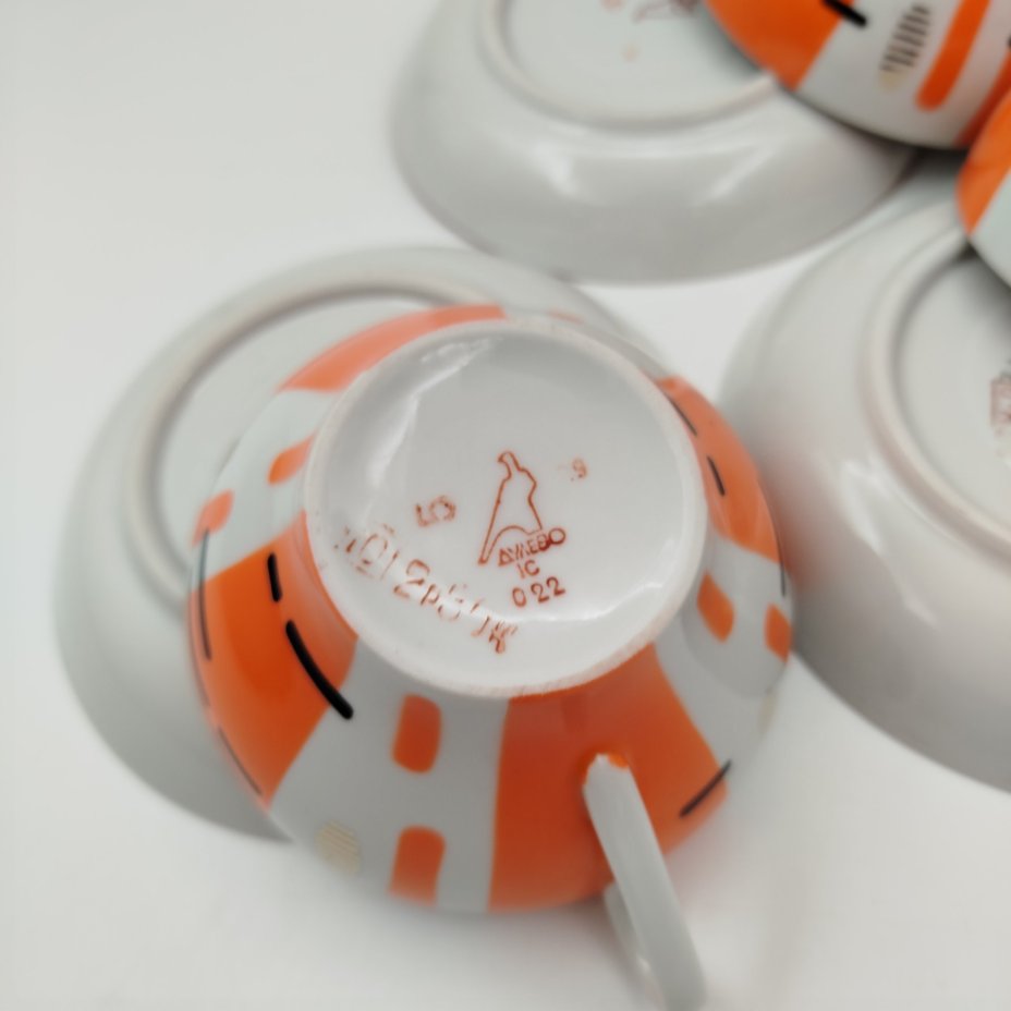 Набор из 3-х чайных пар "Березки" (советский минимализм), фарфор, крытье, деколь, золочение, Дулевский фарфоровый завод (Дулёво), СССР, 1968-1991 гг.