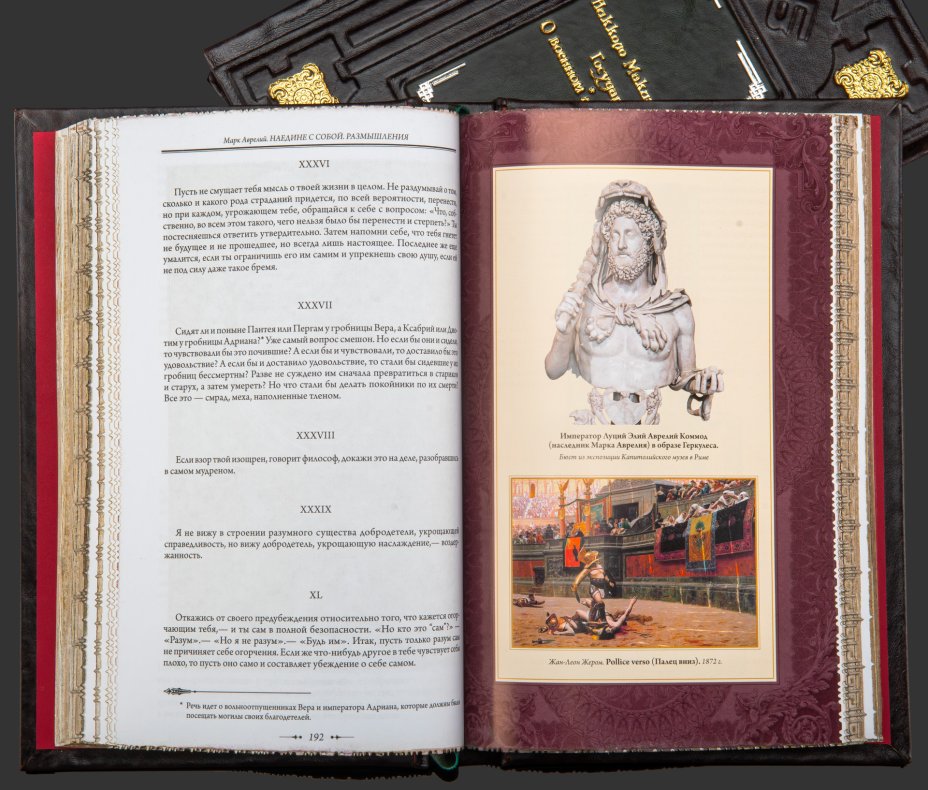 Набор подарочных книг в коробе (Марк Аврелий "Наедине с собой" и Никколо Макиавелли "Государь") обрезной декор, авторская работа