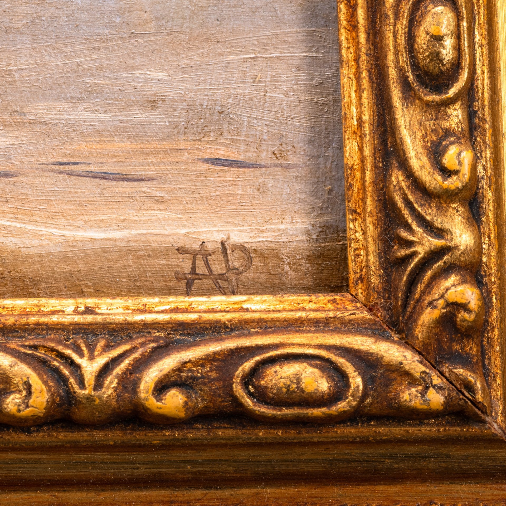 Картина "Крым. Гурзуф. Вид на Аю-Даг" (название условное) в раме, подпись "АР", дерево, картон, масло, СССР, 1970-1990 гг.