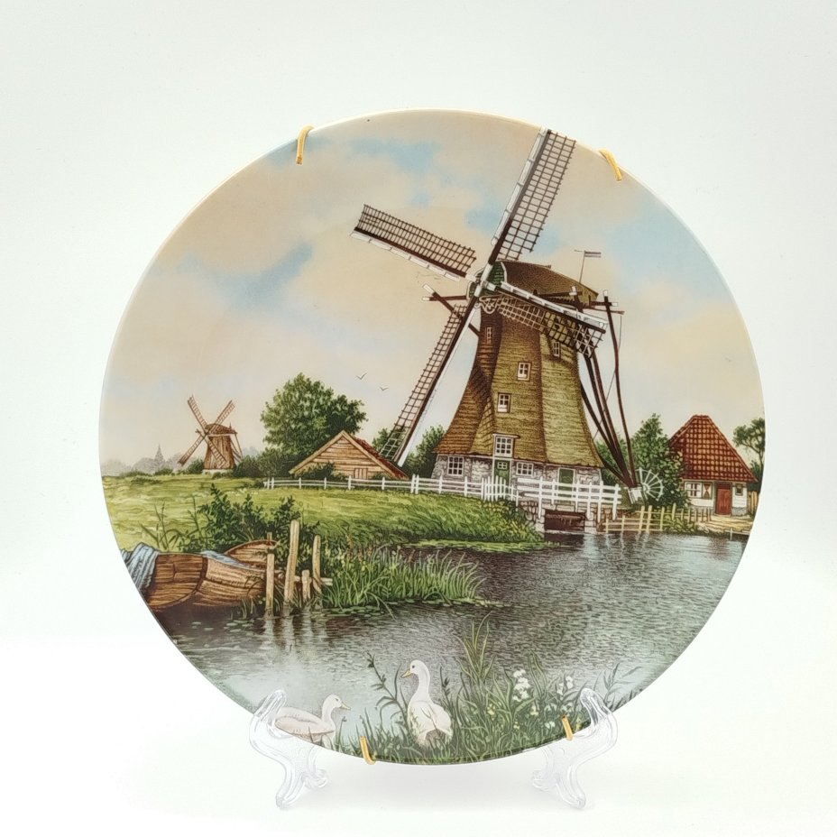 Тарелка настенная "Голландский пейзаж с мельницами", Royal Schwabap, фарфор, деколь, Нидерланды, 1984 г.