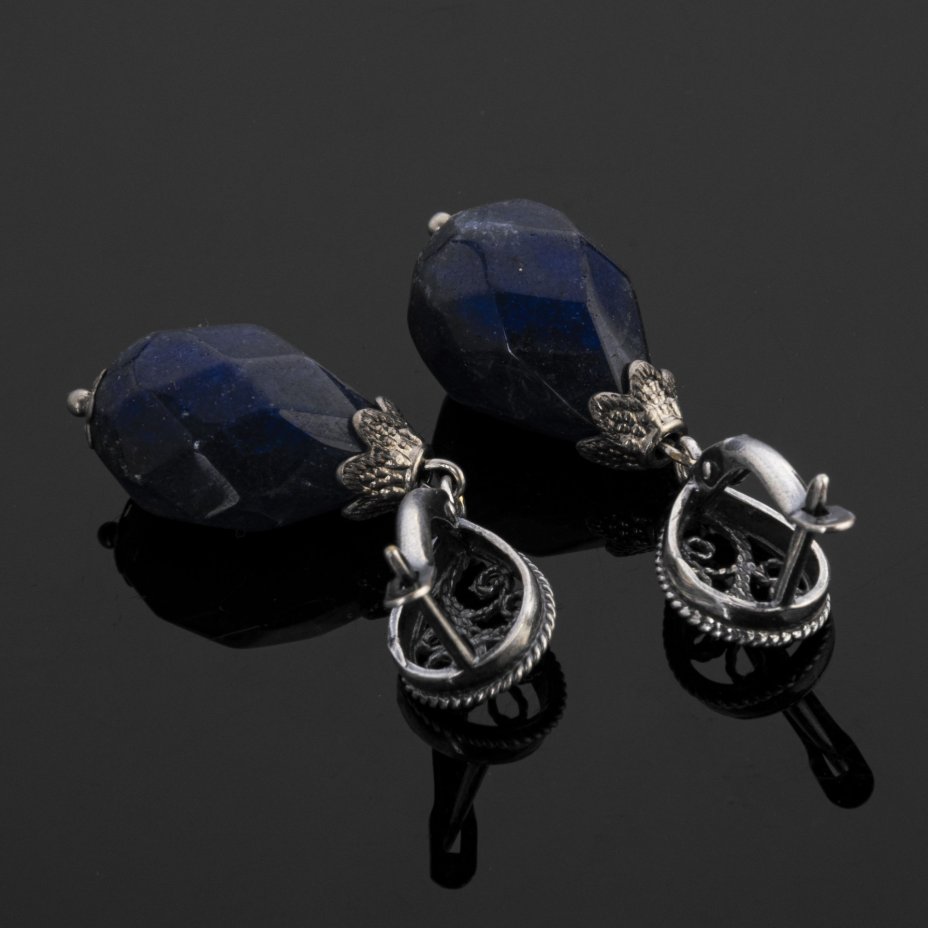 Серьги винтажные с синими вставками, металл, стекло, СССР, 1970-1990 гг.