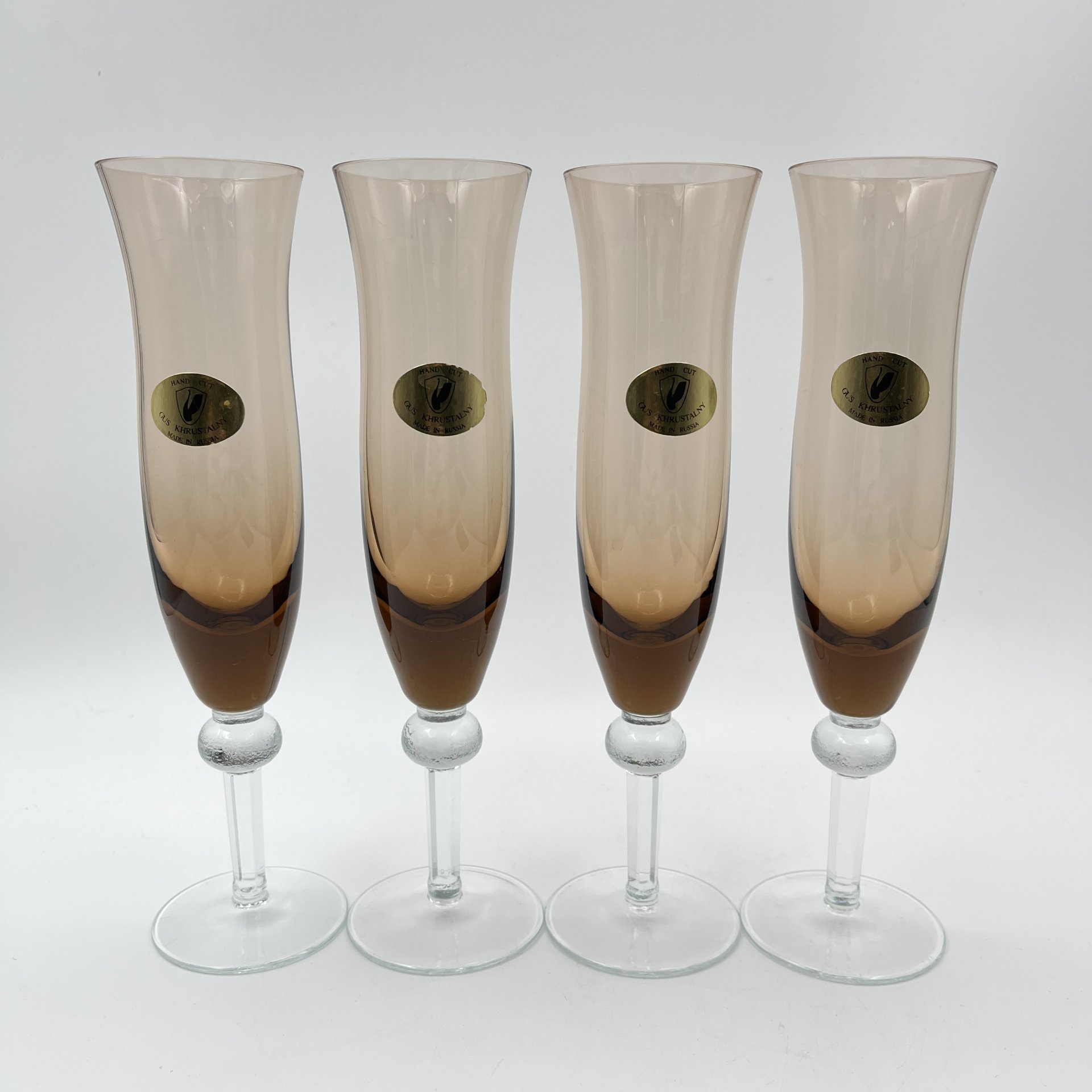 Набор из 4 бокалов для шампанского, стекло, Гусевской хрустальный завод (Гусь-Хрустальный), Российская Федерация, 1991-2010 гг.