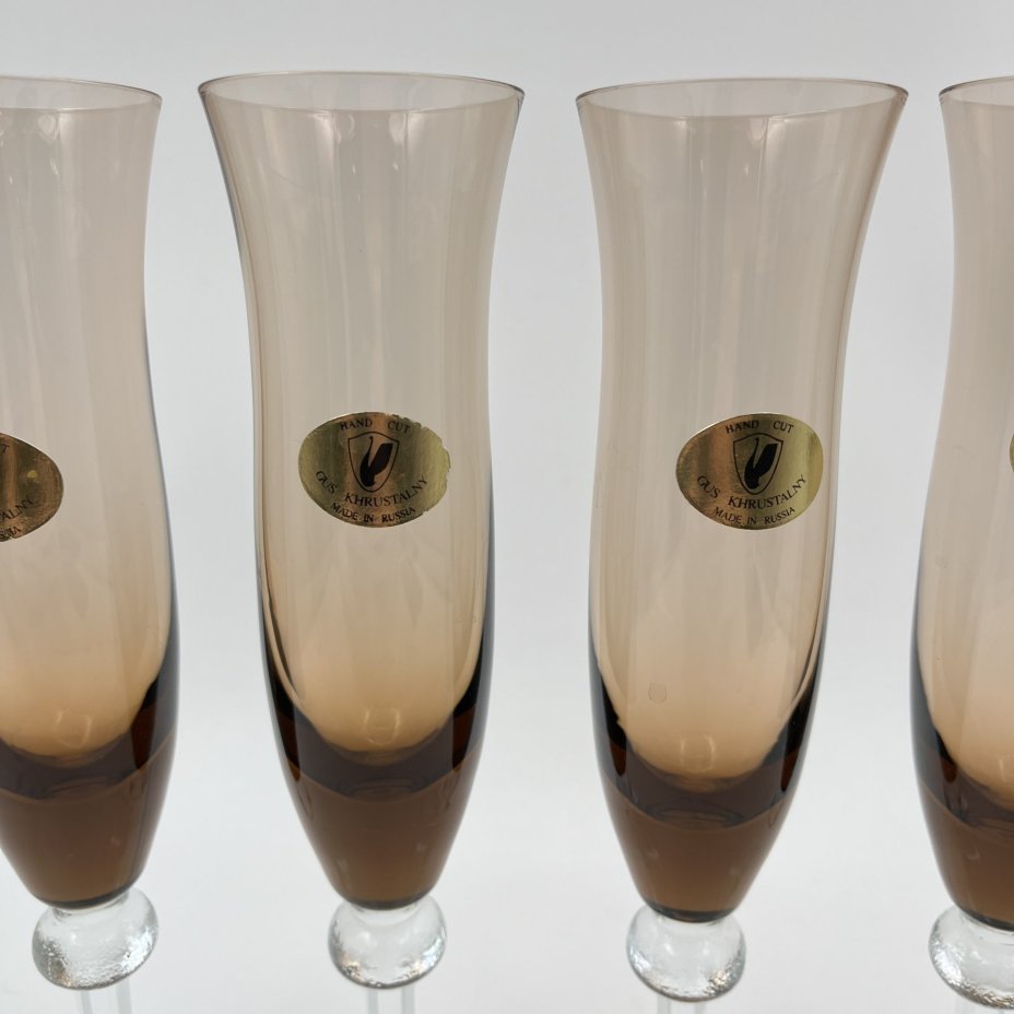 Набор из 4 бокалов для шампанского, стекло, Гусевской хрустальный завод (Гусь-Хрустальный), Российская Федерация, 1991-2010 гг.