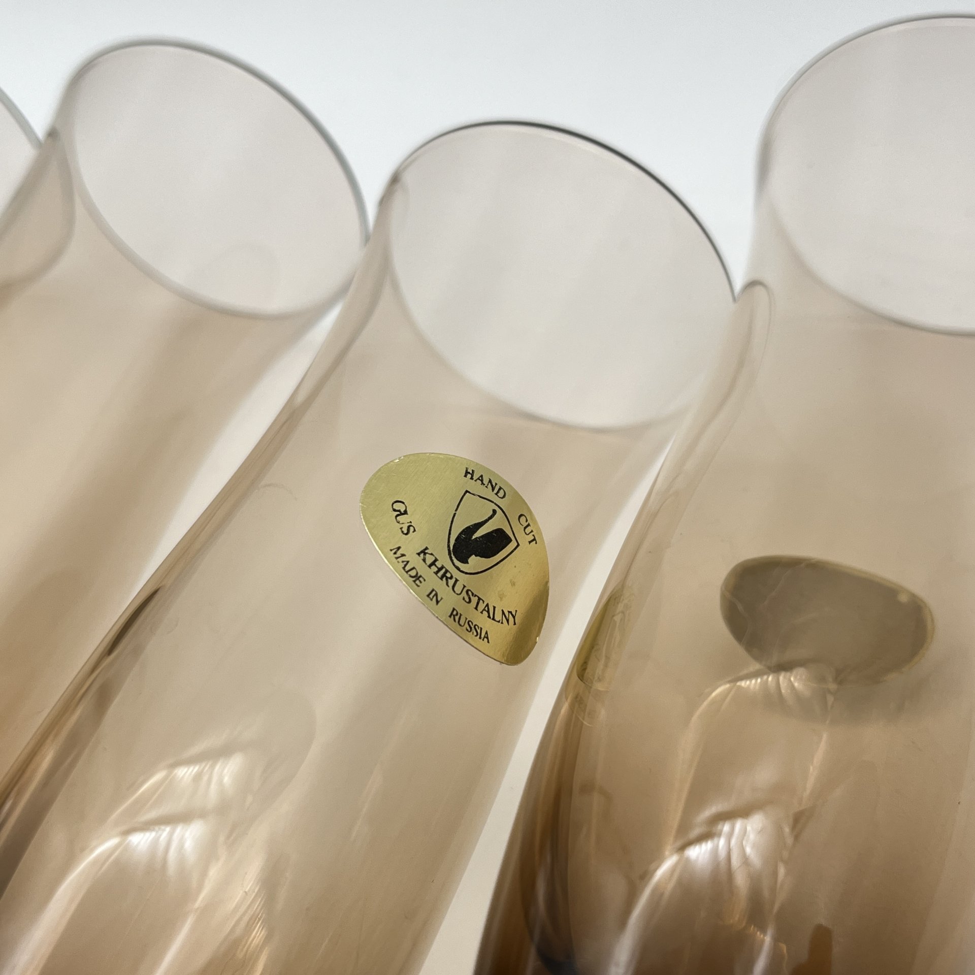 Набор из 4 бокалов для шампанского, стекло, Гусевской хрустальный завод (Гусь-Хрустальный), Российская Федерация, 1991-2010 гг.