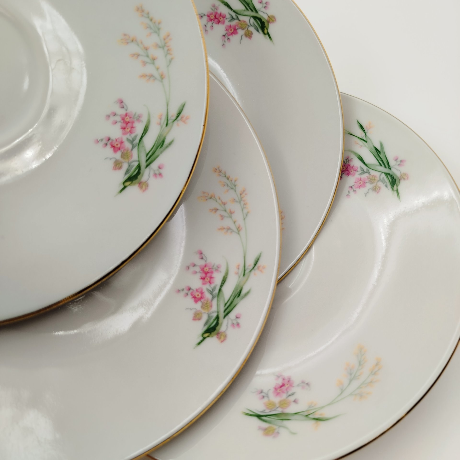 Набор чайных пар с цветочным декором на 6 персон, фарфор, деколь, золочение, Bareuther & Co., Bavaria, Германия, 1931-1945 гг.