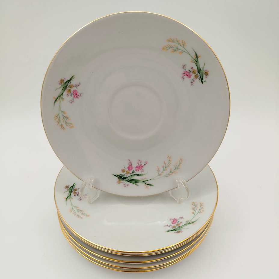 Набор чайных пар с цветочным декором на 6 персон, фарфор, деколь, золочение, Bareuther & Co., Bavaria, Германия, 1931-1945 гг.