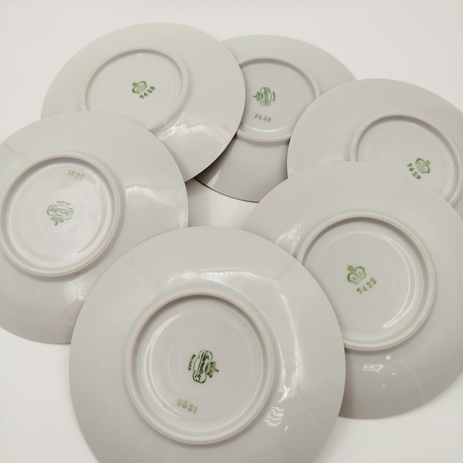 Набор чайных пар с цветочным декором на 6 персон, фарфор, деколь, золочение, Bareuther & Co., Bavaria, Германия, 1931-1945 гг.