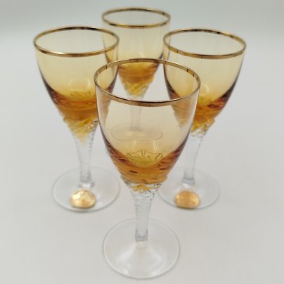 Набор из 4-х рюмок янтарного оттенка с витыми ножками, стекло, золочение, Bohemia Crystal (Bohemia Glass), Чехословакия, 1970-1980 гг., Bohemia Crystal (Bohemia Glass)