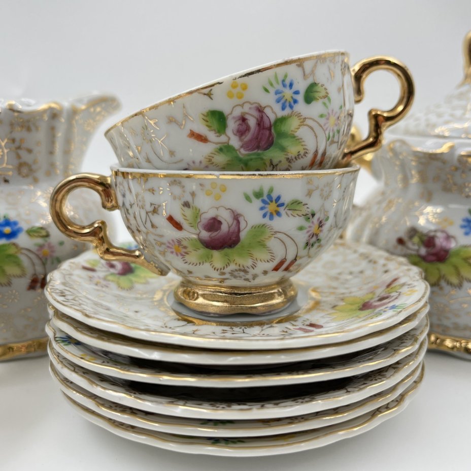 Кофейный набор с цветочным декором на 6 персон (14 предметов)